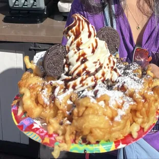 Cookies Funnel Cake with Cookies &apos;n Cream and Soft-serve Vanilla Ice Cream