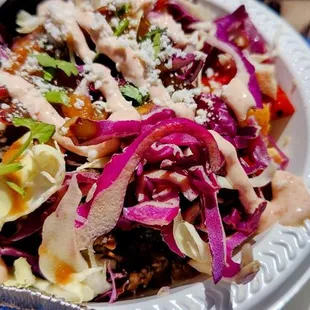 Surf and turf bowl, hold the surf...served with steak and chicken.