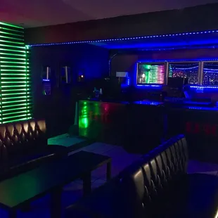 a bar with neon lights