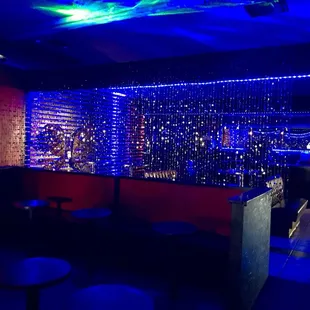 a bar with blue lights