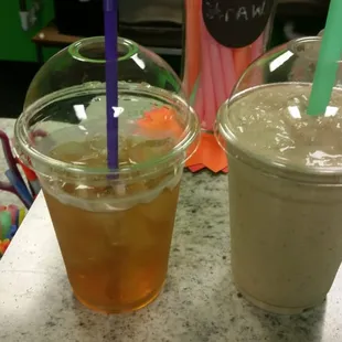 Raspberry tea with cranberry aloe. And a white chocolate reeses shake