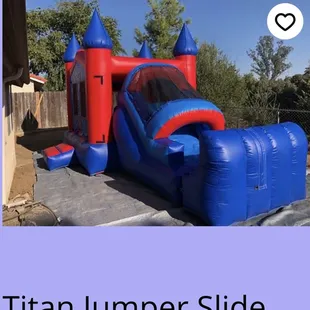 13x20 Titan jumper slide 

https://www.epicpartyrentals.org/product-page/blue-and-red-jumper-slide-dry