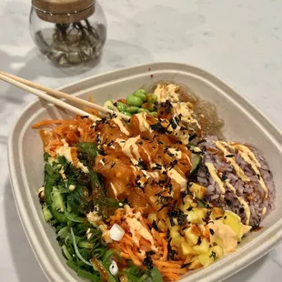 Spicy salmon custom poke bowl
