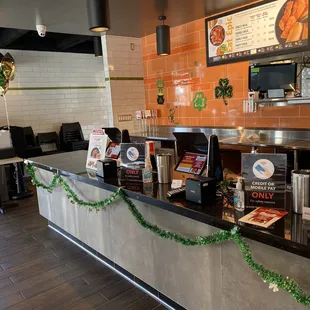 the counter area of a restaurant