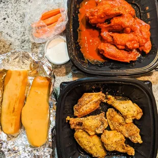 Wings and bread sticks
