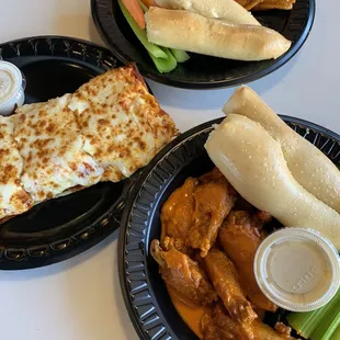 Traditional wings and pizza sticks