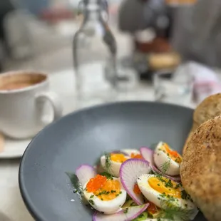 Soft eggs and trout roe