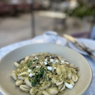  bowl of pasta with spinach and feta cheese