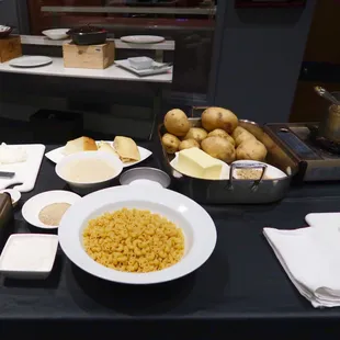 Mac &amp; Cheese and Horseradish Mashed Potatoes station. Disclaimer: Yes, all of the butter was used!