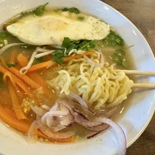 ramen, fried egg &amp; veggies in a miso broth