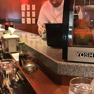 When your sushi chef is wearing gloves (he was using to make your sushi w/) to hold a pen and then go back to what he was doing