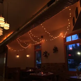 Dining room with subdued lighting
