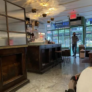 a view of a restaurant with a bar