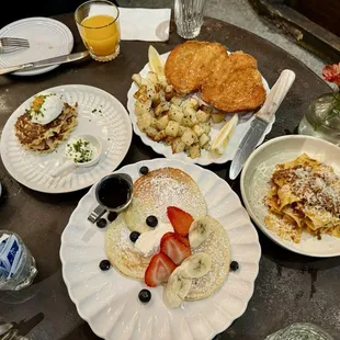 Cauliflower Fritters, Cotoletta Alla Milanese, Pappardelle al Sugo Di Carne, Lemon Ricotta Pancakes