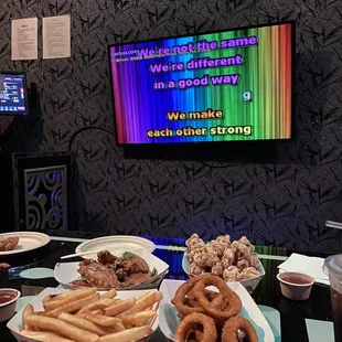Snacks and karaoke set up