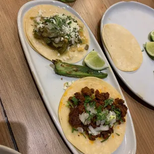 Rojas con queso and the chorizo tacos