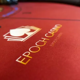 a closeup of the logo on the table