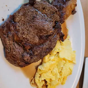 Ribeye and eggs.