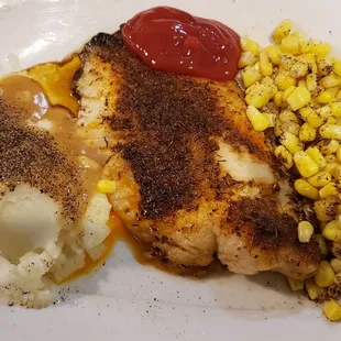 Grilled talipia, mashed potatoes, corn