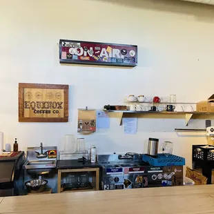 wall behind service counter