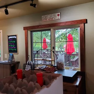 a view of a patio through a window