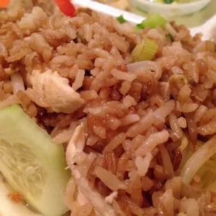 Thai-style chicken fried rice close-up