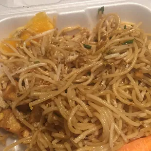 Pad Thai made with none other than spaghetti noodles. No sauce. Course black pepper for spice/seasoning.