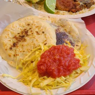 Pupusas and a pork chop platter