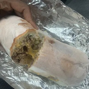 a hand holding a sandwich