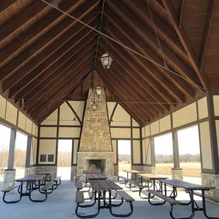 Working fireplace and check out those light fixtures!