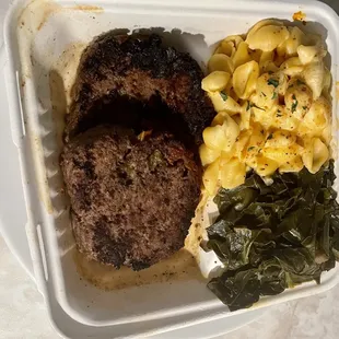 Meatloaf with Mac and Cheese and Collard Greens