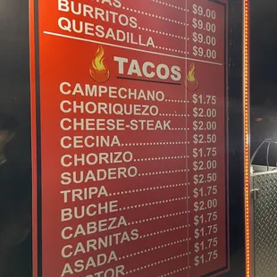a menu for a mexican restaurant