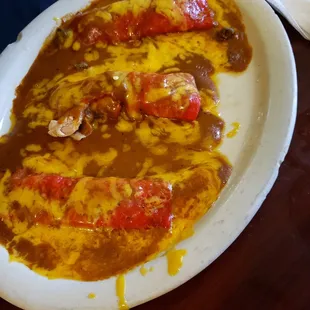 3 enchilada plate (also comes with rice/beans/lettuce/tomato, not pictured).