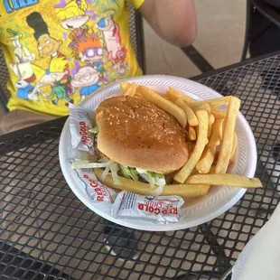 Hamburger and fries