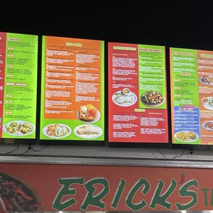 Menu for main foods