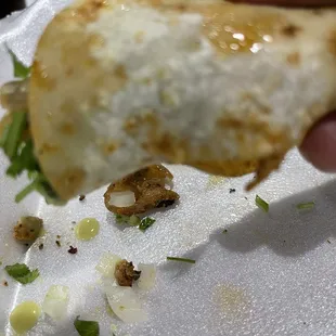 Chicken mini tacos- tortilla not cooked thoroughly.