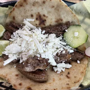 Beef fajita mostly plain with cheese added. A bit too salty for me but the meat was tender.