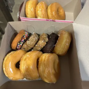 Glazed donuts, blueberry cake, sprinkle cake donut, chocolate cake donut