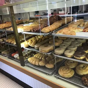 a display case full of donuts