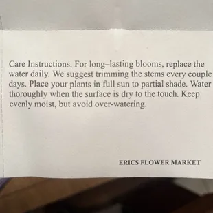 Made sure the flower care instructions were typed out nicely while personalized note was all messed up and looked ridiculous.