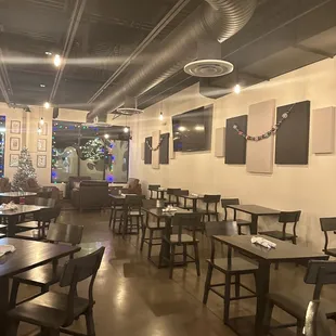 empty tables and chairs