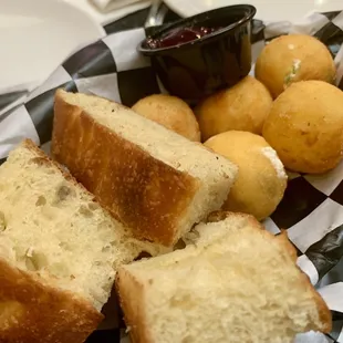 a basket of bread and pastries