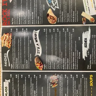 the menu for the restaurant