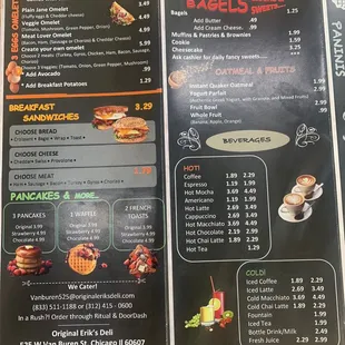 the menu of the restaurant