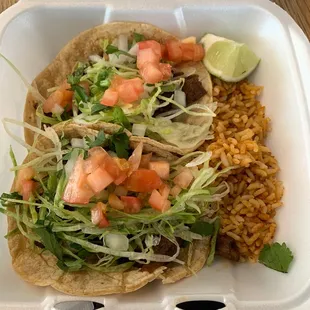 Thursday special. Steak tacos and rice