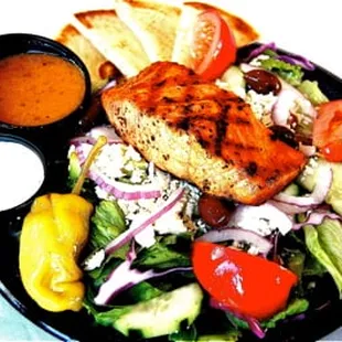 Greek Salad with Grilled Salmon