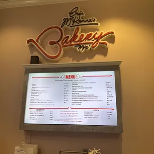 a menu on the wall