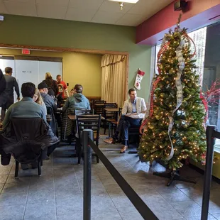 a christmas tree in a restaurant