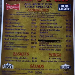 the menu of the restaurant