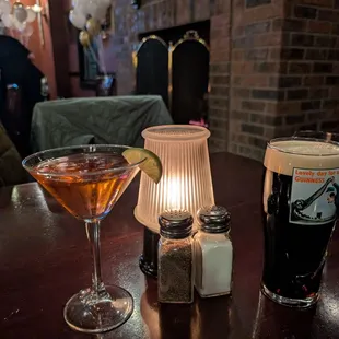 Raspberry cosmopolitan and Guinness